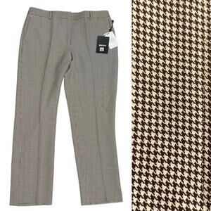 DKNY Womens Dress Pants Size 10 Brown Ivory Houndstooth NWT Foundations Stretch